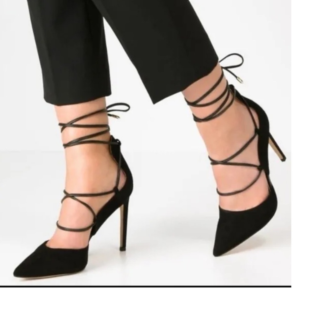 Sam Edelman Dayna Black Suede Lace Up Stiletto Heels Size 7.5